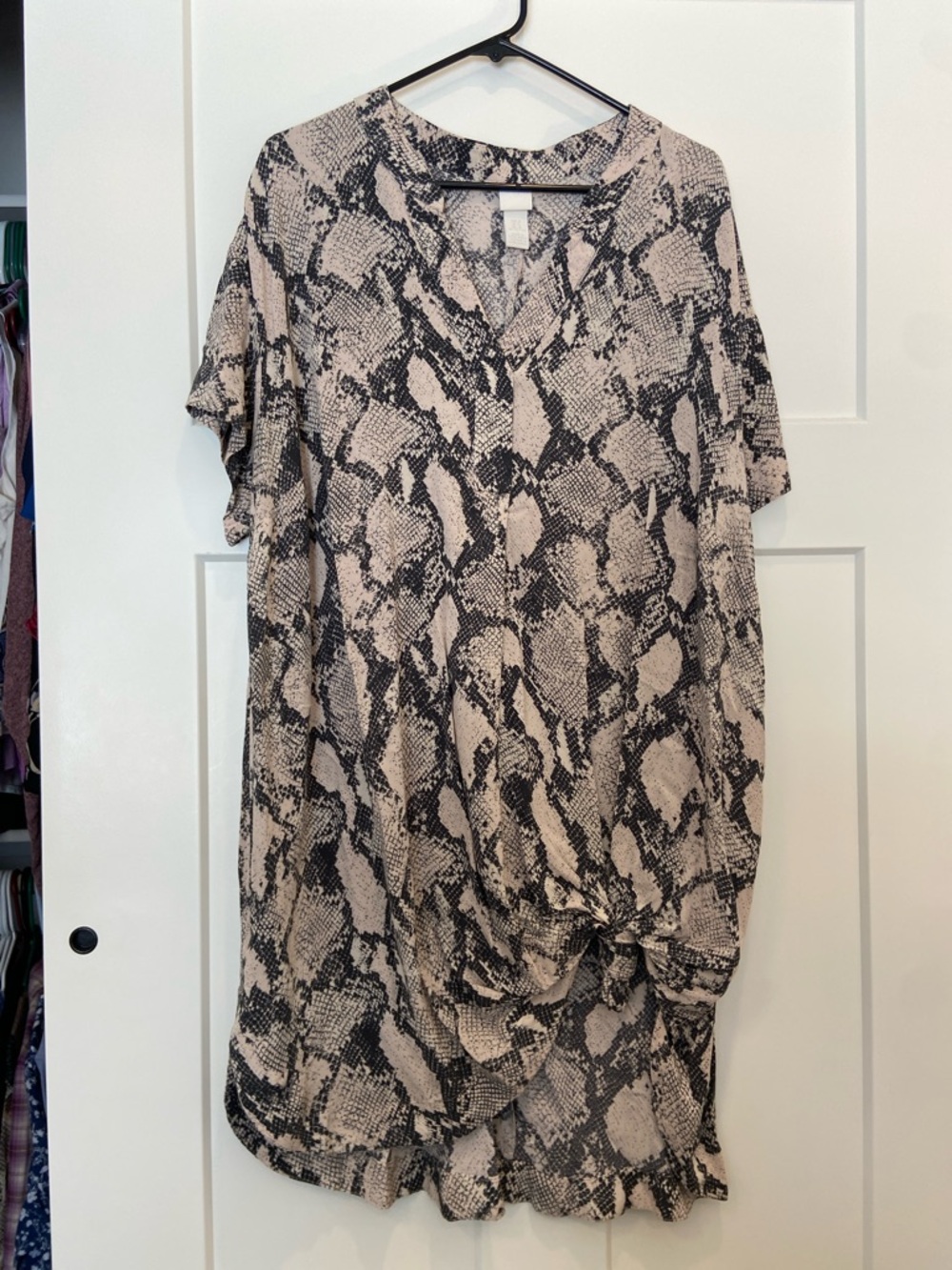 XL H&M Snake Print Tie-Front Tunic Dress - coverup Neutral Tone